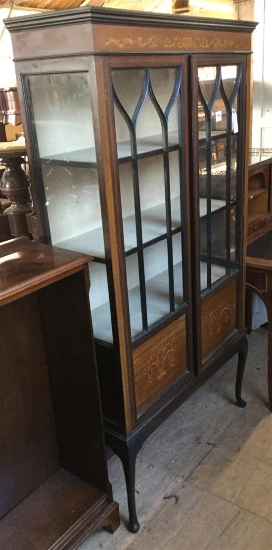 Edwardian inlaid mahogany display cabinet(-)